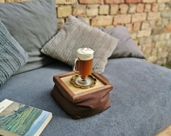 ROBLE - Tamaño S / Bandeja de café Bandeja de regazo Escritorio Mesa de centro para cama Bandeja de taza ergonómica Bandeja de té Mesa Bandeja de madera Bandeja de cama Bandeja de desayuno