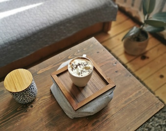 NOGAL - Tamaño S / Bandeja de café Bandeja para regazo Escritorio para regazo Mesa de café para cama Bandeja ergonómica para tazas Bandeja de té Mesa Bandeja de madera Bandeja de cama Bandeja de desayuno