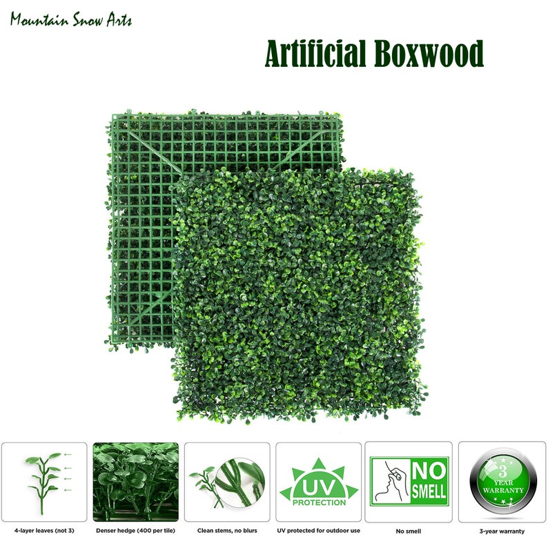 Artificial Boxwood Panels Topiary Hedge Plant UV Protected Privacy Screen Outdoor Indoor Use Garden Fence Backyard Home Decor 20x20 12pc