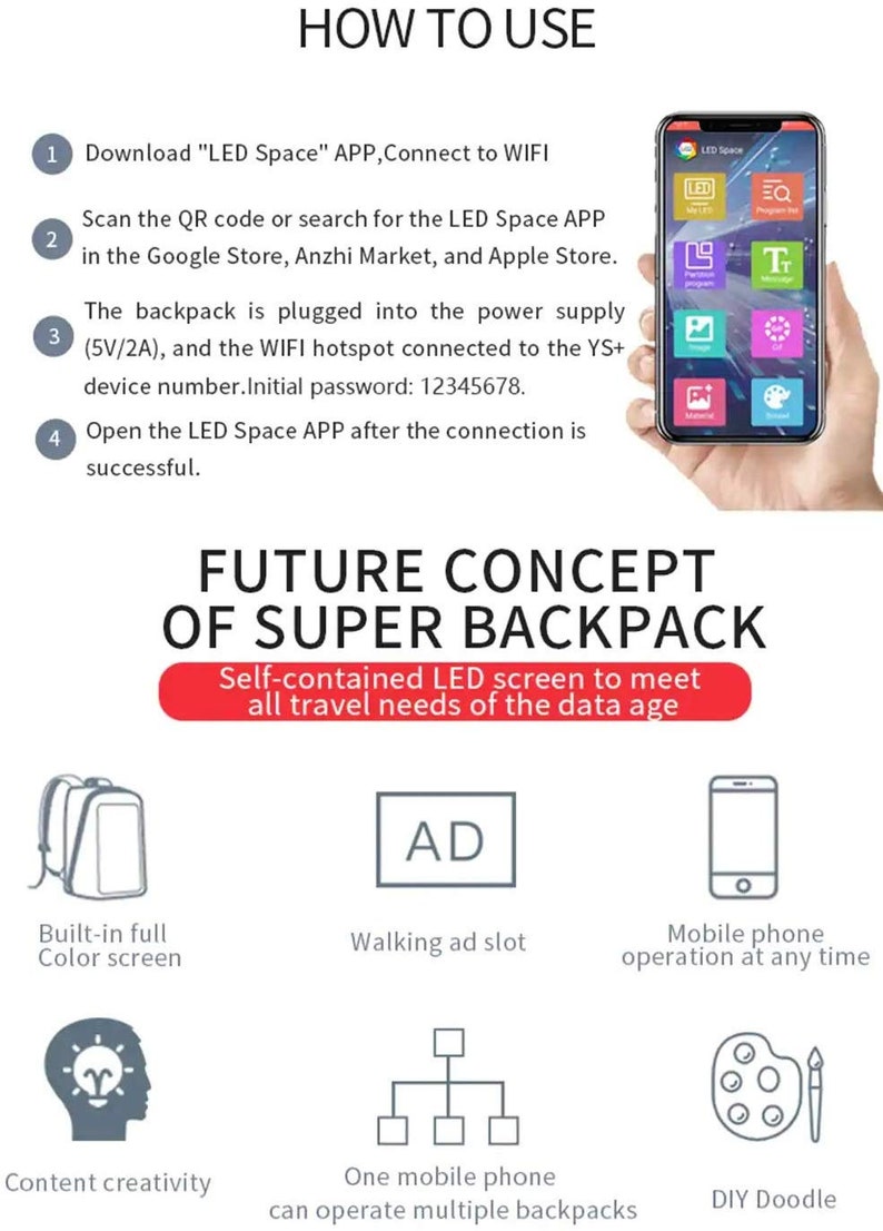 Smart LED Backpack Cool Black Customizable Laptop Backpack Innovative Gift School Bag Dynamic Backpack Outdoor Fashion Advertising bag image 6