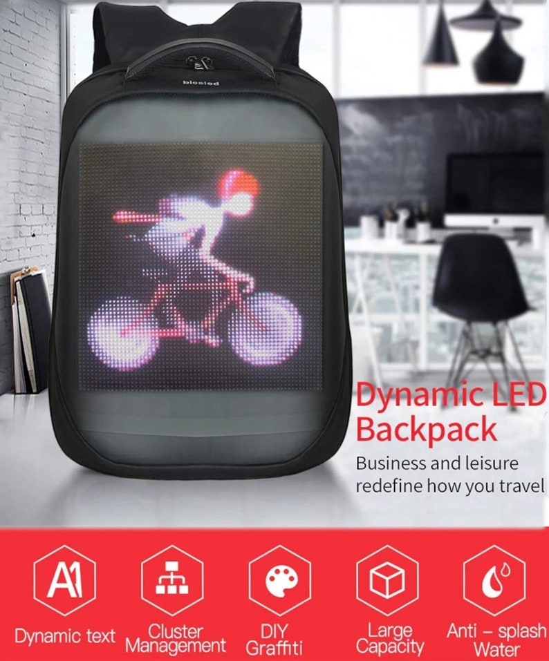 Smart LED Backpack Cool Black Customizable Laptop Backpack Innovative Gift School Bag Dynamic Backpack Outdoor Fashion Advertising bag image 5