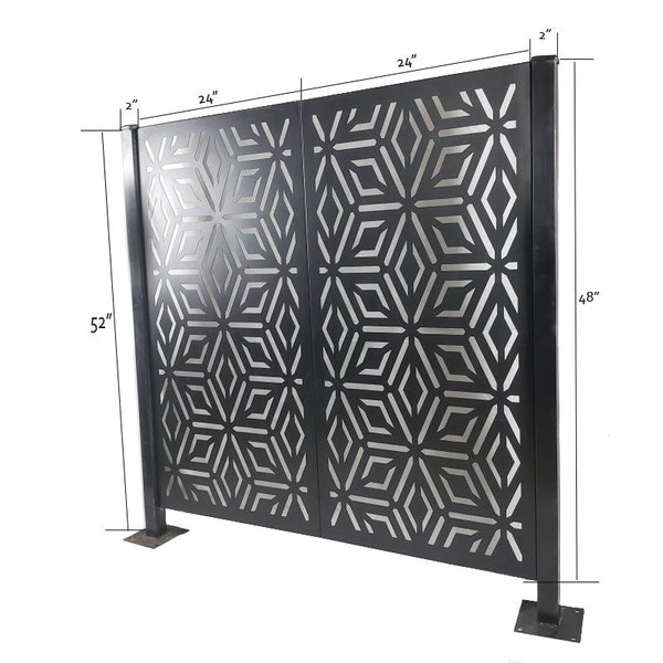 Metal Privacy Panel, Laser Cut Decorative Steel Privacy Screen, Metal Fencing, Galvanized Powder Coated Steel Panel, Universal Steel Post