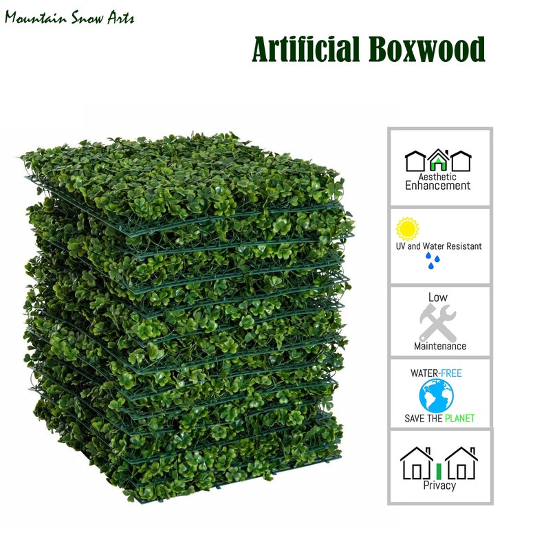 Artificial Boxwood Panels Topiary Hedge Plant UV Protected Privacy Screen Outdoor Indoor Use Garden Fence Backyard Home Decor 20x20 12pc