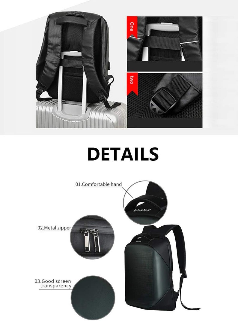 Smart LED Backpack Cool Black Customizable Laptop Backpack Innovative Gift School Bag Dynamic Backpack Outdoor Fashion Advertising bag image 3