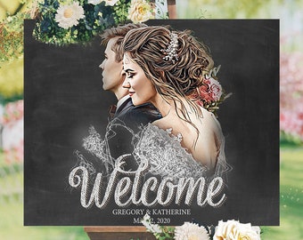 Rustic Wedding Welcome Sign With Picture Wedding Signs Custom Photo Wedding Decorations Rustic Wedding Decor Personalized Welcome Sign