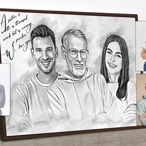 Personalized Watercolor Painting Of Loved Ones, Custom Commemorative Family Portrait From Photo, Thoughtful Bereavement Art Gift For Grandpa