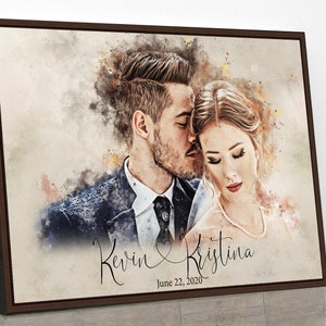 Personalized Wedding Gift for Couple, Personalized Portrait Gift Watercolor Print Custom Photo Anniversary Gift Newly Wed Gifts Digital Copy