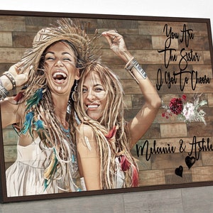 Best Friend Gift Ideas Personalized Gift for Her Unique Womens Gift Handmade Custom Portrait Photo Painting Friendship Wall Art Bestie Print