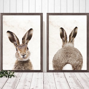 Set of 2 Bunny Prints, Nursery Decor, Animal Prints for Nursery Wall Art, Woodland Nursery Print Bunny, Rabbit Print, Rabbit Butt Tail