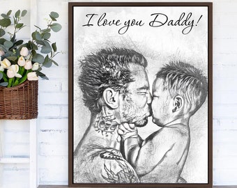 Custom Portrait from Photo Personalized Gift for Men Gift Step Dad Gift  New Dad Gift for Grandpa Father Gift Unique Christmas Gift for Him