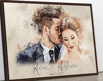 Personalized Wedding Gift for Couple, Personalized Portrait Gift Watercolor Print Custom Photo Anniversary Gift Newly Wed Gifts Digital Copy