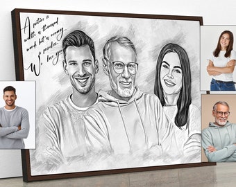 Custom Portrait from Photo Family Portrait Loss of Father Gift Custom Memorial Photo Memorial Gift Combine Photos Deceased Someone to Photo