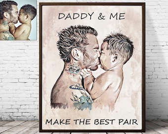 Custom Watercolor Dad Portrait, Personalized Portrait Gift for Dad, Watercolor Portrait from Photo, Custom Family Portrait, Christmas Gift