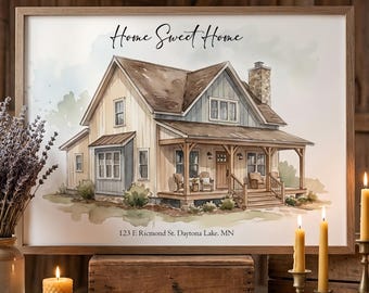 Home portrait, house painting, housewarming gift, our first home sign, home sweet home sign, watercolor home, house portrait, realtor gift