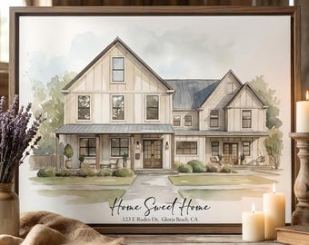 Home portrait, house painting, housewarming gift, our first home sign, home sweet home sign, watercolor home, house portrait, realtor gift