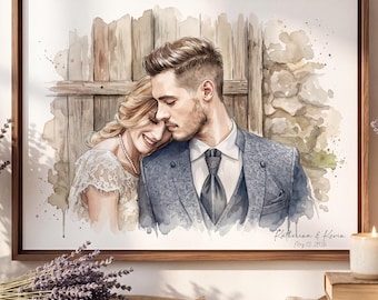 Personalized Wedding Gift for Couple Custom Hand Drawn Watercolor Portrait Engagement Gift for Her Bridal Shower Gift Bride Anniversary Gift