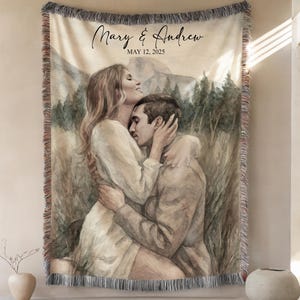Personalized Photo Custom Tapestry Woven Cotton Throw Blanket, Wedding Anniversary Blanket, Personalized Couples Gift