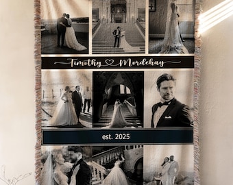 Personalized Photo Custom Tapestry Cotton Throw Wedding Gift for Couple Anniversary Gift for Him Woven Blanket Personalized Gift for Him
