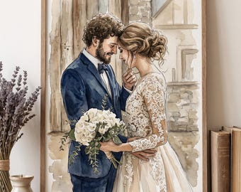 Bridal shower gift for bride custom portrait from photo watercolor painting personalized wedding gift for couple engagement gift for her