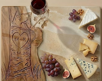 Personalized Wedding gifts for Couple Glass Cutting Board Wood Look Engagement Gift for Her Bridal Shower Gift for Bride Anniversary Gift