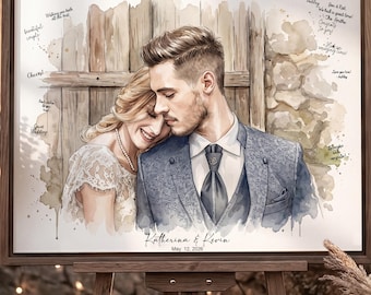 Wedding guest book alternative ideas custom for wedding guestbook sign in personalized bridal shower rustic hand drawn watercolor painting