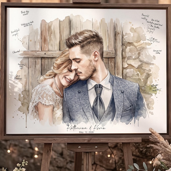 Wedding guest book alternative ideas custom for wedding guestbook sign in personalized bridal shower rustic hand drawn watercolor painting