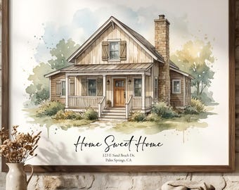 Home portrait, house painting, housewarming gift, our first home sign, home sweet home sign, watercolor home, house portrait, realtor gift