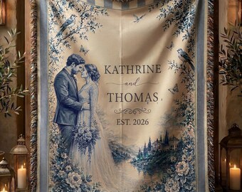 Custom Portrait Woven Blanket, Personalized Wedding Gift for Couple Housewarming Gift for Newly Married Couple  Floral Anniversary Gift