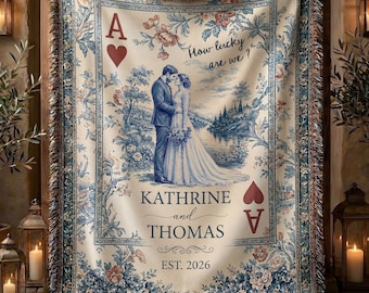 Custom Wedding Blanket Gift, Personalized Wedding Anniversary Throw Blanket Gift, Ace Playing Card Woven Blanket, Engagement Gift