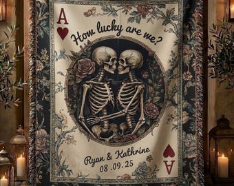 Til Death Do Us Part Skeleton Couple Blanket, Wedding Gift,  Last Name Floral Throw, Housewarming Gift for Newly Couple, Anniversary Gift