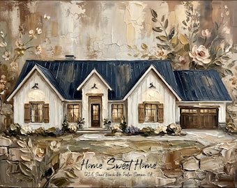 Home portrait, house painting, housewarming gift, our first home sign, home sweet home sign, oil painting home, house portrait, realtor gift