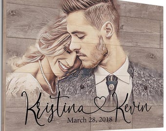 Custom Portrait from Photo ,Custom Wall Art, Personalized Gift for Him Long Distance Gift, Engraved Photo on Wood with Watercolor Style