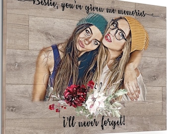 best friend gift birthday gift for her personalized woman gift ideas wood custom portrait from photo frame  friendship plaque wall art print