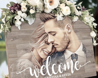 Wood Welcome Wedding Sign With Picture Elegant Personalized Welcome to Our Wedding Welcome Sign Wedding Decorations Wedding Rehearsal Decor