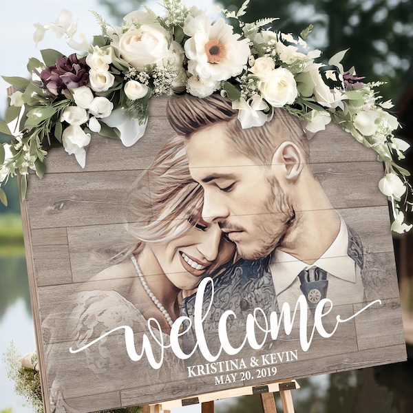 Wood Welcome Wedding Sign With Picture Elegant Personalized Welcome to Our Wedding Welcome Sign Wedding Decorations Wedding Rehearsal Decor