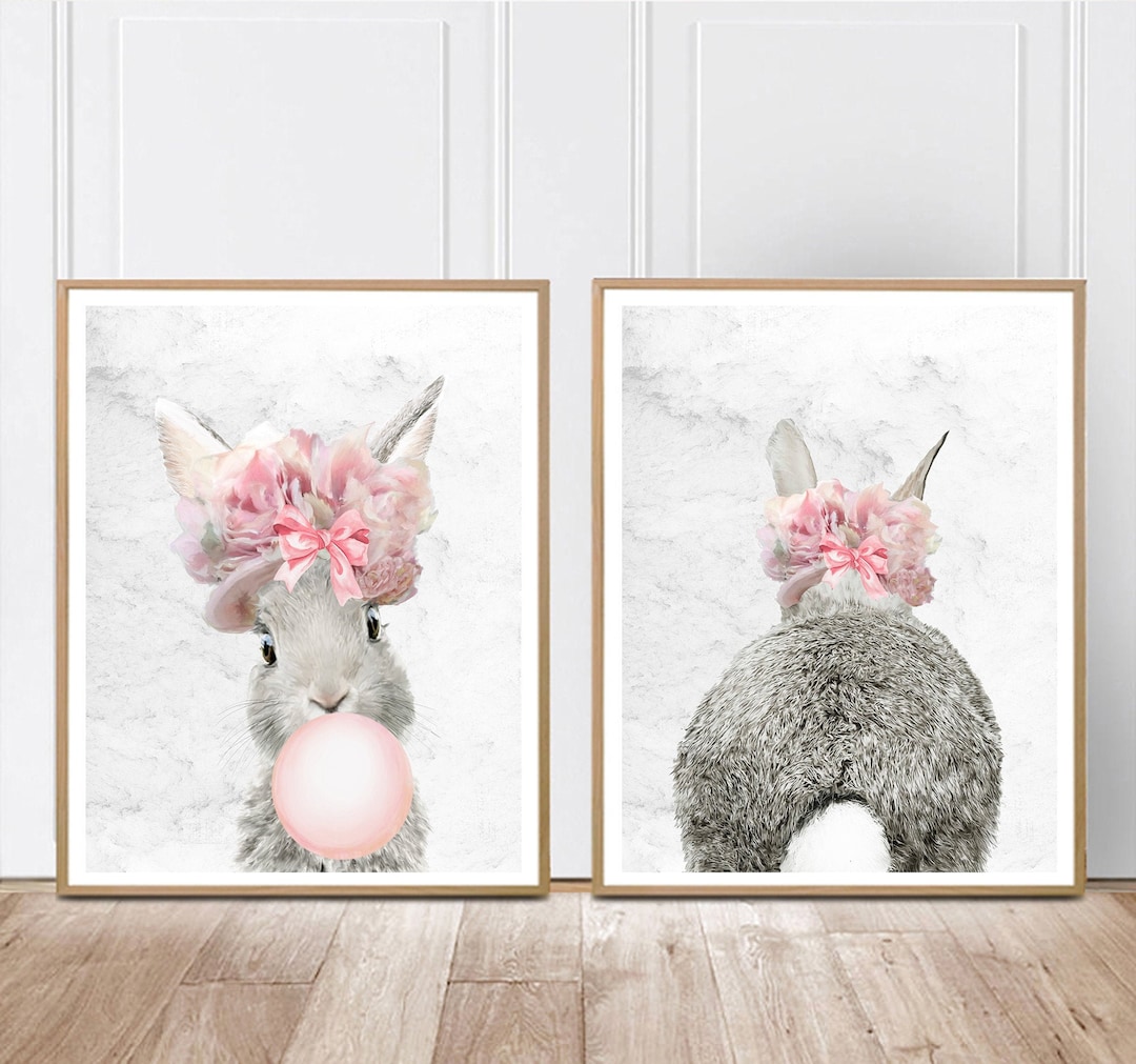 Baby Girl Nursery Decor Girl Rabbit Print Nursery Wall Art Girl Bunny