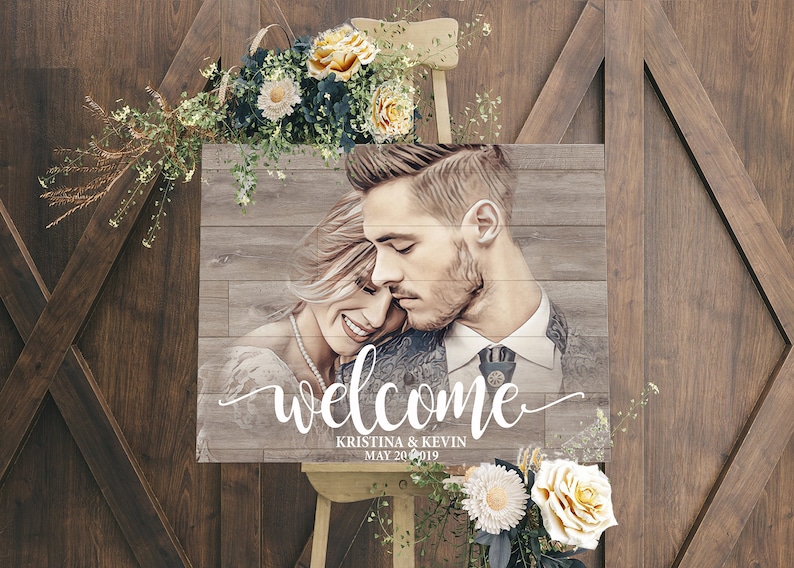 Welcome Wedding Sign With Photo Wedding Decor Welcome to Wedding Welcome Sign Personalized Wedding Decorations Welcome Our Wedding Signage image 2