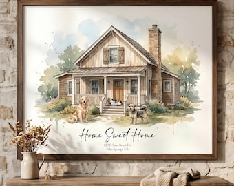 Home portrait, house painting, housewarming gift, our first home sign, home sweet home sign, watercolor home, house portrait, realtor gift