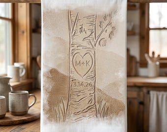 personalized initials and heart tea towel, personalized tea towel, custom tea towel, wedding gift for newlyweds, bridal shower gift