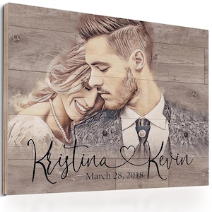 Custom Photo on Wood, Personalized Wedding Gift for Couple, Photo Decor for Rustic Wedding 5th Anniversary Gift Wood Picture Frame Wood Gift