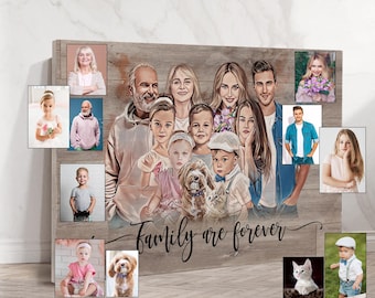 Custom Blended Watercolor Family Portrait from Different Photos, Personalized Special Occassion Art with Parents, Cute Gift for Bride To Be