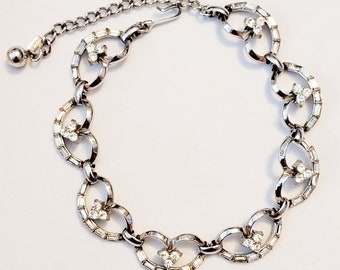 Vintage DeLizza and Elster signed Tara Clear Rhinestone Choker Necklace