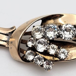 Vintage Art Deco Signed Mazer Sterling Vermeil Rhinestone Brooch