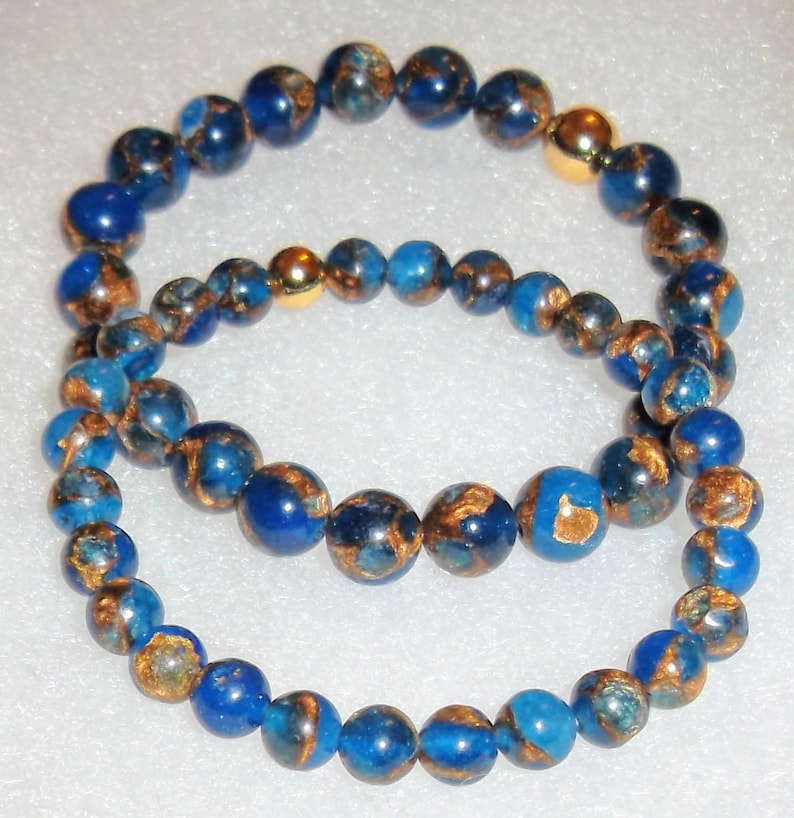 Blue Cobalt Opal w/Bronzite Marbled Quartz 6mm & 8mm Bracelet image 4