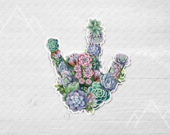 SUCCULENTS I Love You Sticker,  ASL Hand Cactus Decal, American Sign Language Love