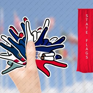 ASL Zustand Flagge Aufkleber -- Zeichensprache Liebe & FLAGGE Aufkleber -- Staaten Delaware thru Iowa -- USA -- Amerikanische Gebärdensprache Vinyl Aufkleber
