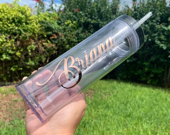 Personalized Tumbler with Straw Lid and Straw - Custom Tumbler with Straw 16 oz Gift Personalized Tumbler with Straw -Clear Tumbler