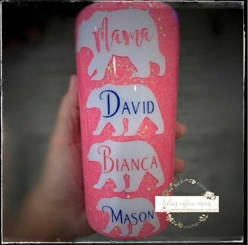 Mama bear glittered tumbler mamma bear