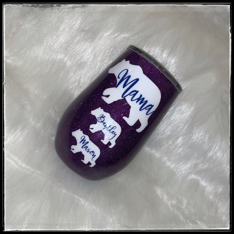 Mama bear glittered tumbler mamma bear