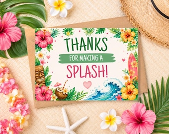 Editable Hawaiian Luau Thank You Card Tropical Aloha Birthday Printable Download
